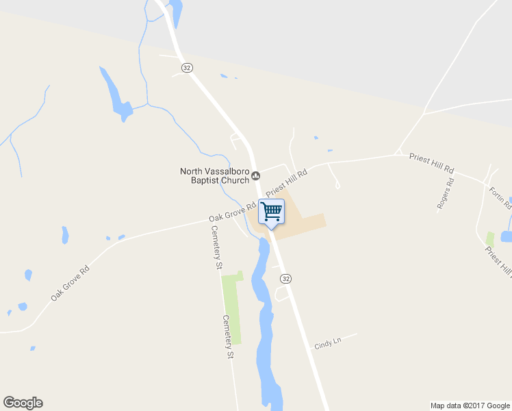 map of restaurants, bars, coffee shops, grocery stores, and more near 85 Oak Grove Road in Vassalboro