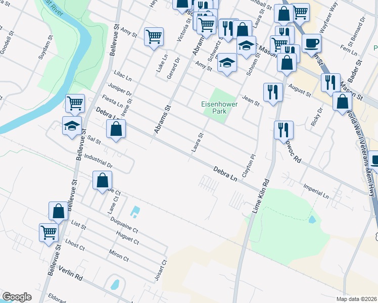map of restaurants, bars, coffee shops, grocery stores, and more near 1765 Debra Lane in Green Bay