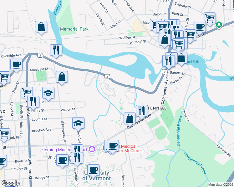 map of restaurants, bars, coffee shops, grocery stores, and more near in Burlington