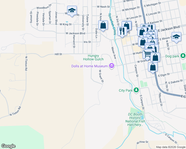 map of restaurants, bars, coffee shops, grocery stores, and more near 127-513 St Joe St in Spearfish