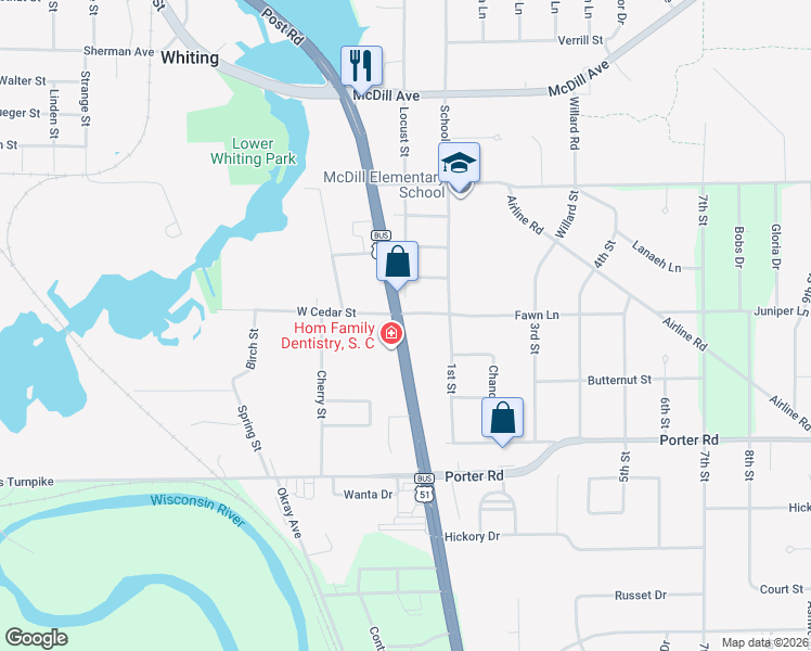 map of restaurants, bars, coffee shops, grocery stores, and more near 2918 Post Road in Stevens Point