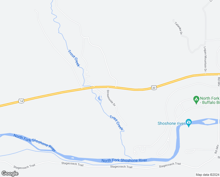 map of restaurants, bars, coffee shops, grocery stores, and more near 1 Streamside Drive in Cody