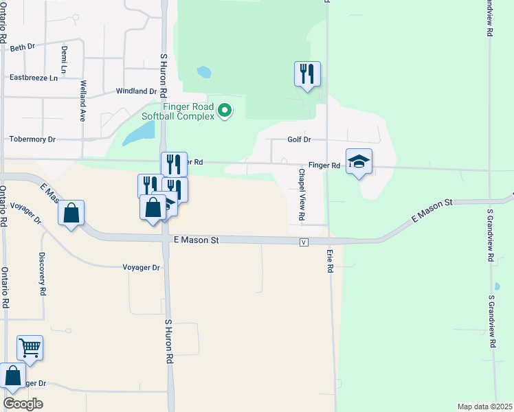 map of restaurants, bars, coffee shops, grocery stores, and more near 3400 Finger Road in Green Bay