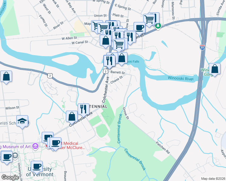 map of restaurants, bars, coffee shops, grocery stores, and more near 22 Colchester Court in Burlington