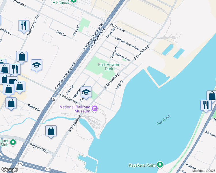 map of restaurants, bars, coffee shops, grocery stores, and more near 456 Collette Avenue in Ashwaubenon