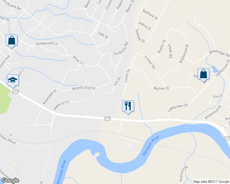 map of restaurants, bars, coffee shops, grocery stores, and more near 62 Kiln Road in Essex