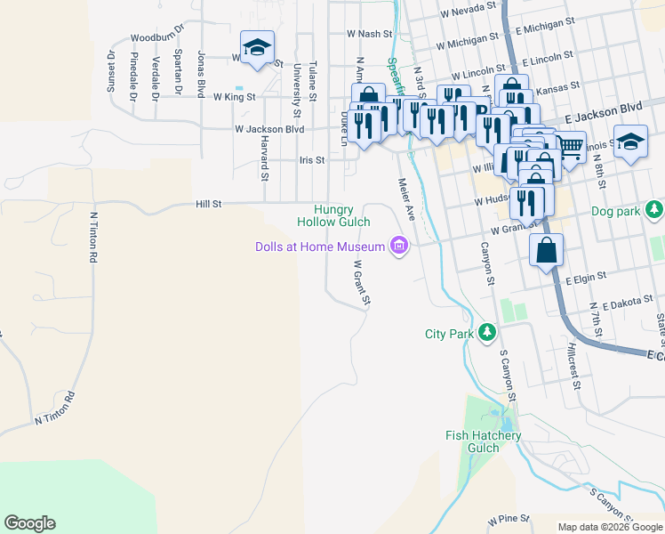 map of restaurants, bars, coffee shops, grocery stores, and more near 405-445 Saint Joe Street in Spearfish