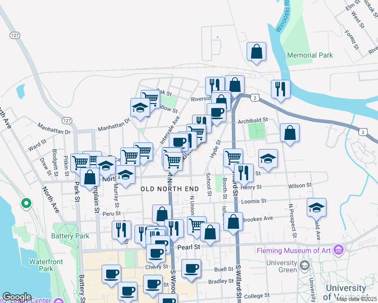 map of restaurants, bars, coffee shops, grocery stores, and more near 30 Decatur Street in Burlington