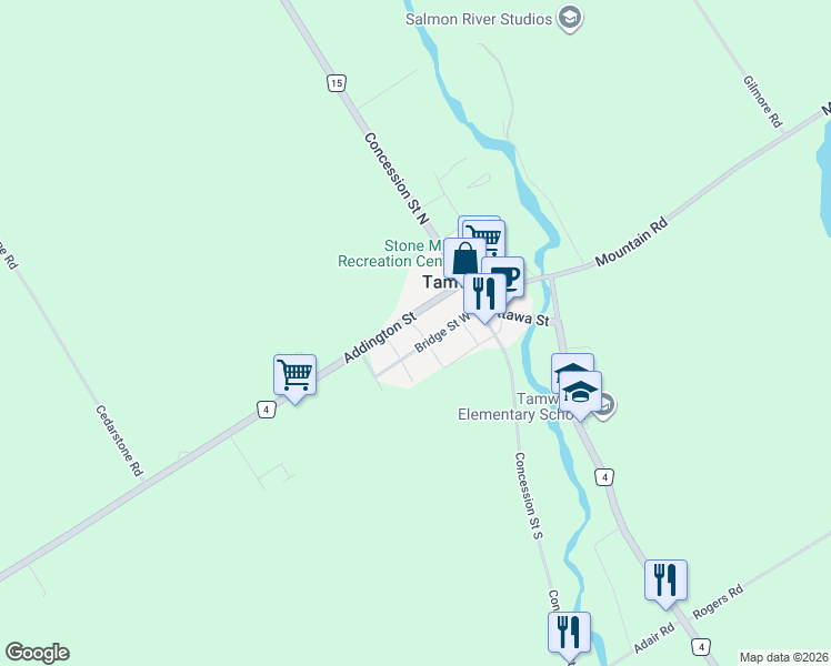map of restaurants, bars, coffee shops, grocery stores, and more near 704 Addington Street in Tamworth