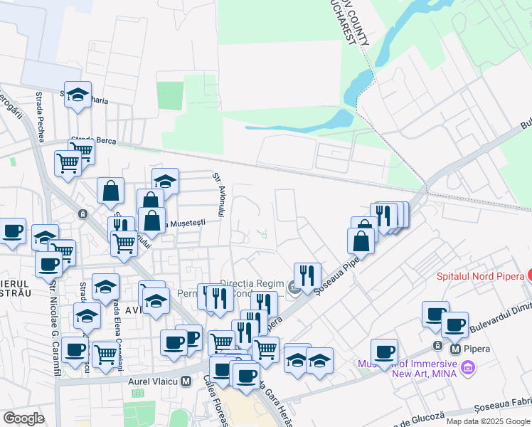 map of restaurants, bars, coffee shops, grocery stores, and more near 60 Strada Avionului in București