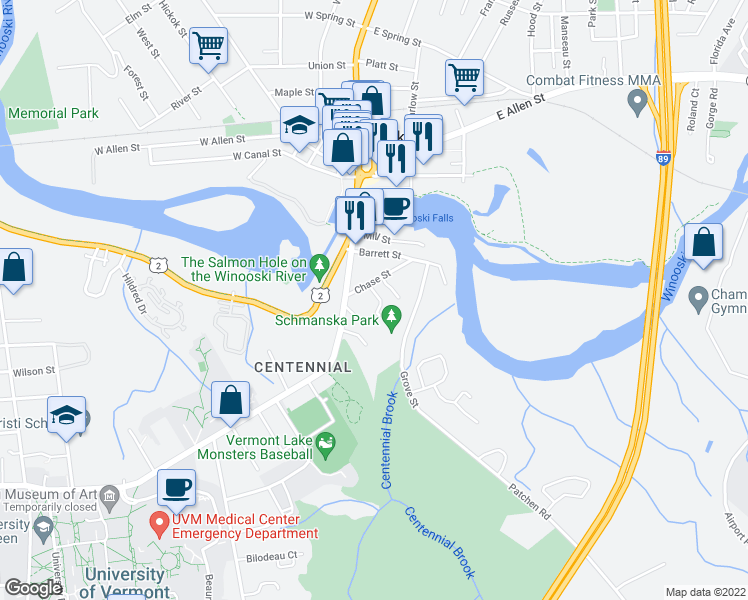 map of restaurants, bars, coffee shops, grocery stores, and more near 6 Chase Lane in Burlington
