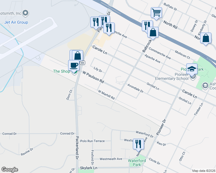 map of restaurants, bars, coffee shops, grocery stores, and more near 2717 Clive Street in Green Bay