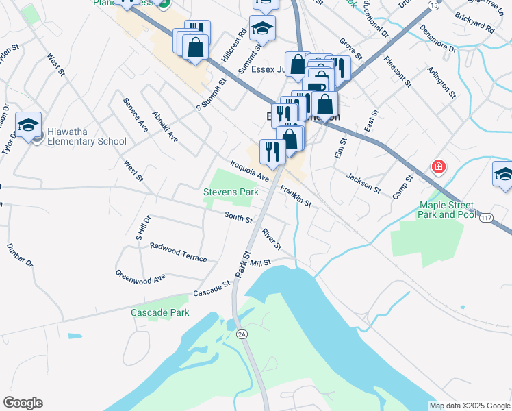 map of restaurants, bars, coffee shops, grocery stores, and more near 61 Park Street in Essex