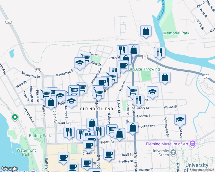 map of restaurants, bars, coffee shops, grocery stores, and more near 30 Decatur Street in Burlington