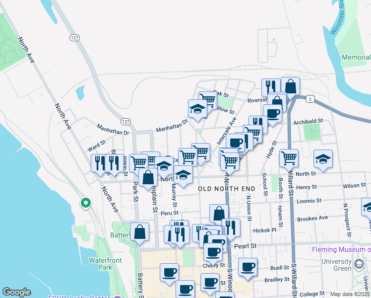 map of restaurants, bars, coffee shops, grocery stores, and more near 78 Lafountain Street in Burlington