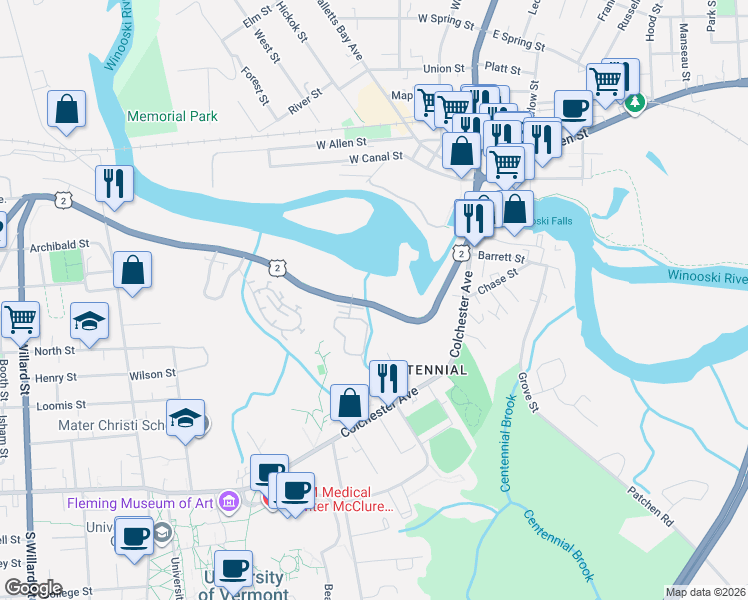 map of restaurants, bars, coffee shops, grocery stores, and more near 191 Riverside Avenue in Burlington