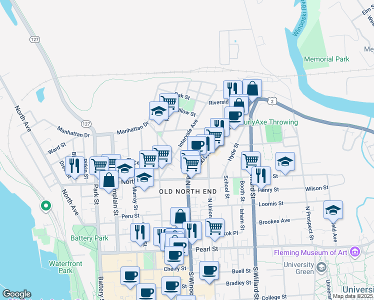 map of restaurants, bars, coffee shops, grocery stores, and more near 93 Intervale Avenue in Burlington