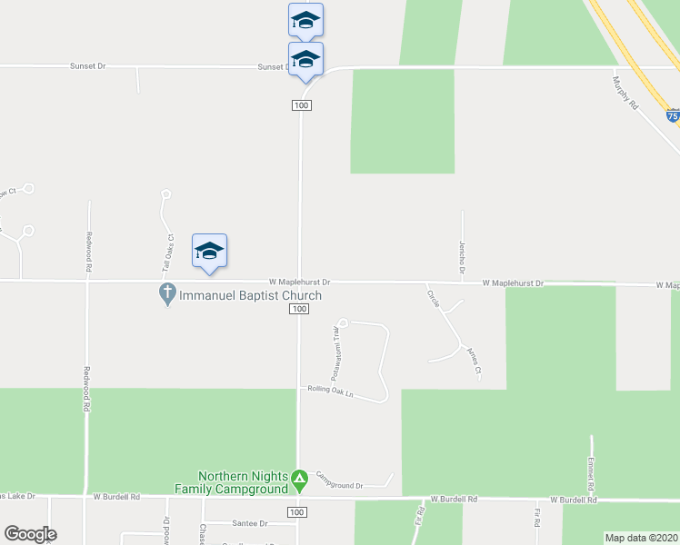 map of restaurants, bars, coffee shops, grocery stores, and more near 1916 West Maplehurst Drive in Roscommon