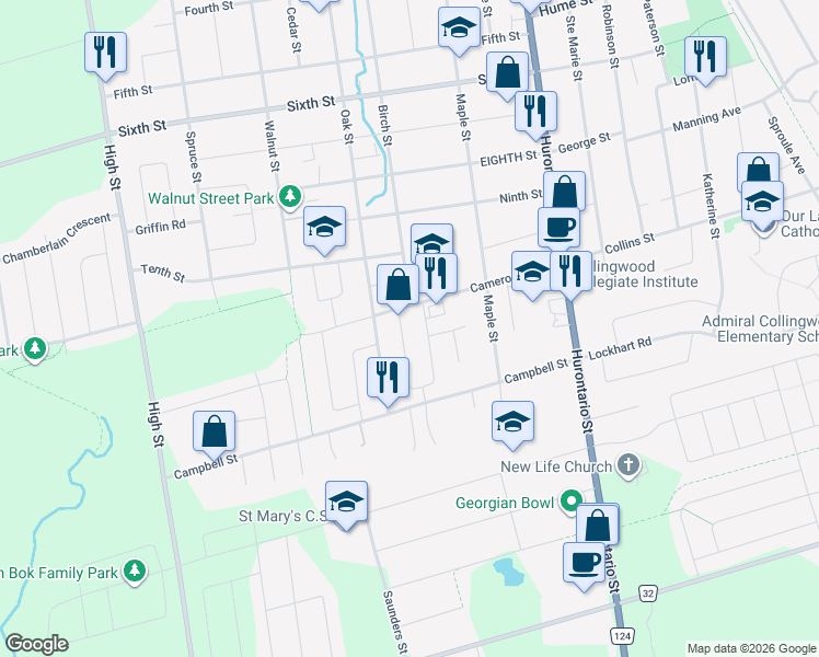 map of restaurants, bars, coffee shops, grocery stores, and more near 7 Dickson Road in Collingwood