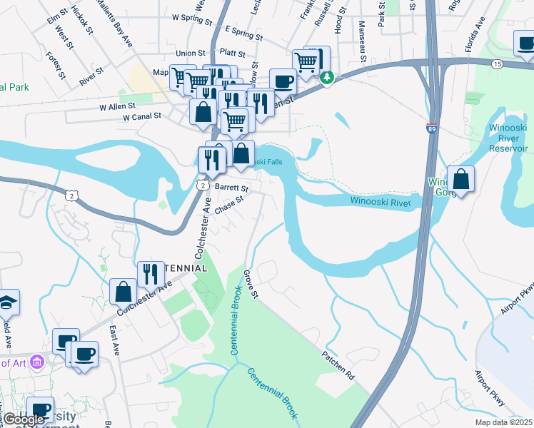map of restaurants, bars, coffee shops, grocery stores, and more near 26 Grove Street in Burlington