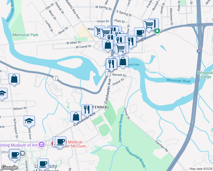 map of restaurants, bars, coffee shops, grocery stores, and more near 236 Riverside Avenue in Burlington