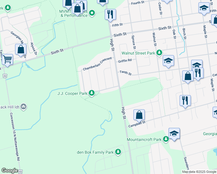 map of restaurants, bars, coffee shops, grocery stores, and more near in Collingwood
