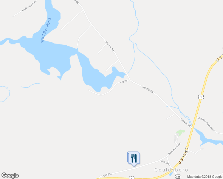 map of restaurants, bars, coffee shops, grocery stores, and more near Joy Road in Gouldsboro