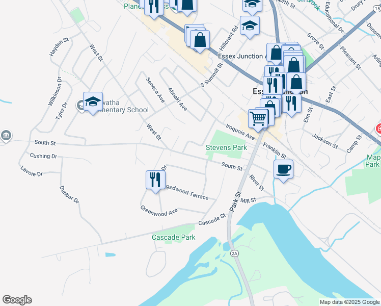 map of restaurants, bars, coffee shops, grocery stores, and more near 41 South Street in Essex