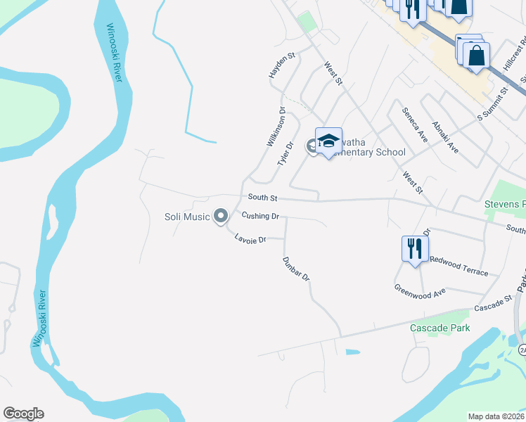 map of restaurants, bars, coffee shops, grocery stores, and more near 18 Cushing Drive in Essex