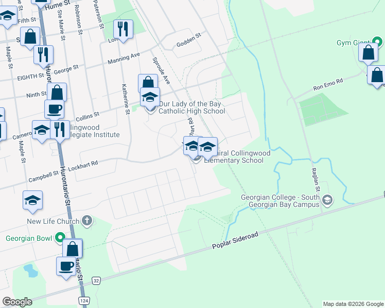 map of restaurants, bars, coffee shops, grocery stores, and more near 25 Krista Court in Collingwood