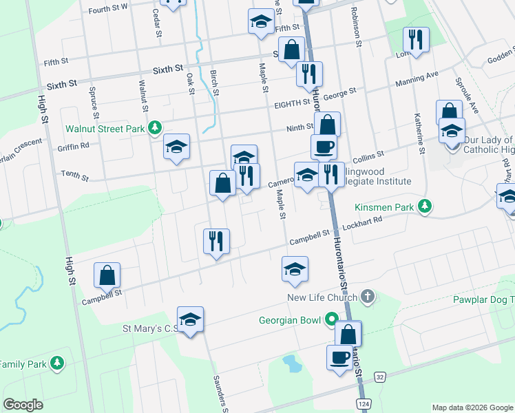 map of restaurants, bars, coffee shops, grocery stores, and more near 10 Rhonda Road in Collingwood