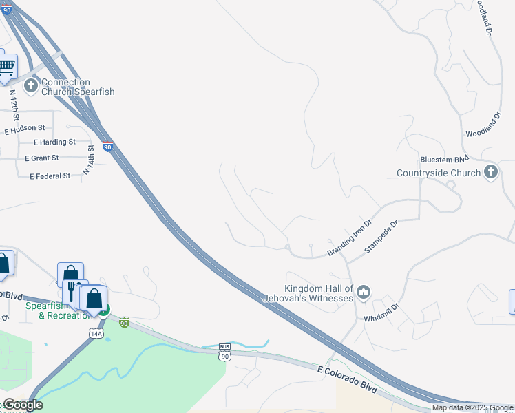 map of restaurants, bars, coffee shops, grocery stores, and more near Pro Rodeo Drive in Spearfish