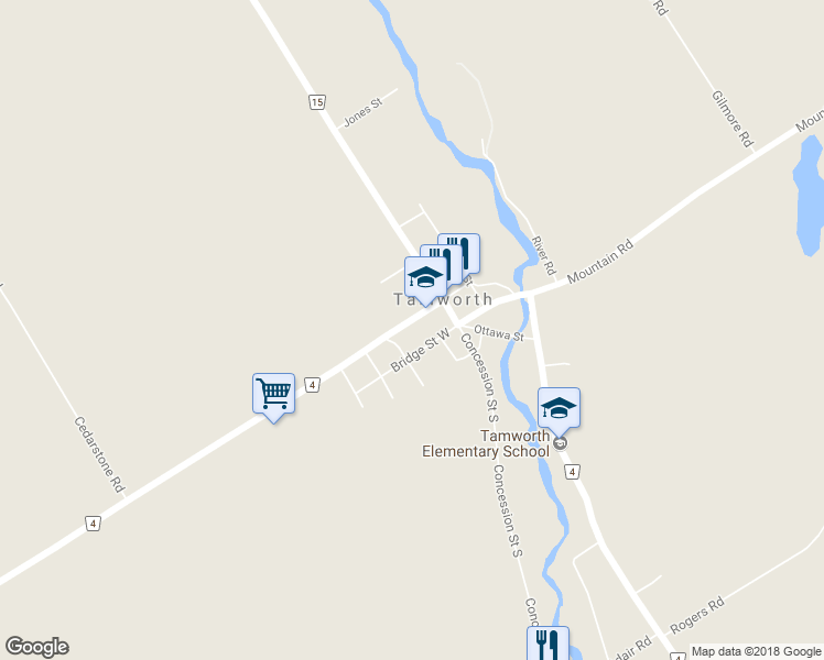 map of restaurants, bars, coffee shops, grocery stores, and more near 704 Addington Street in Tamworth