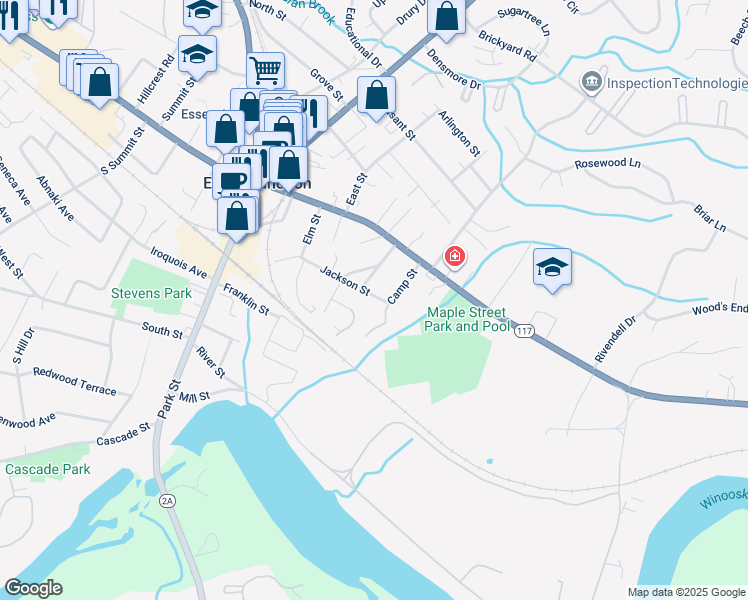 map of restaurants, bars, coffee shops, grocery stores, and more near 11 Camp Street in Essex