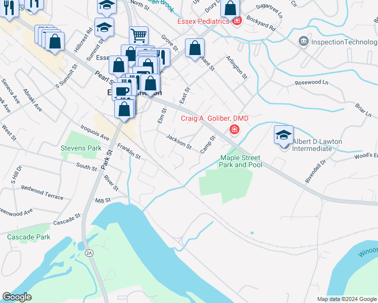 map of restaurants, bars, coffee shops, grocery stores, and more near 31 Jackson Street in Essex