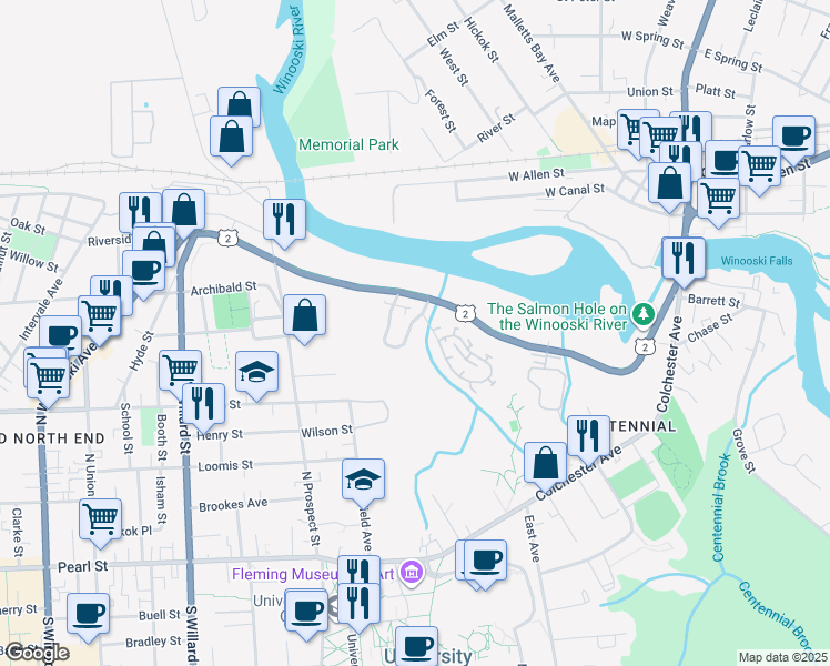 map of restaurants, bars, coffee shops, grocery stores, and more near 32 Hillside Terrace in Burlington