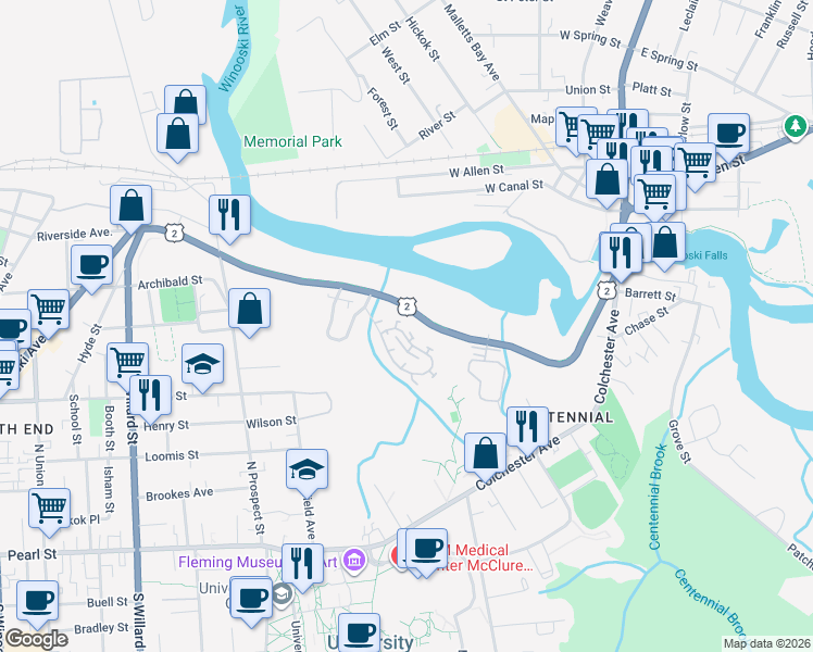 map of restaurants, bars, coffee shops, grocery stores, and more near 43 Hildred Drive in Burlington