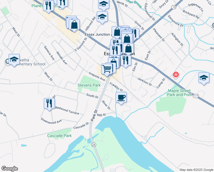 map of restaurants, bars, coffee shops, grocery stores, and more near 50 Park Street in Essex