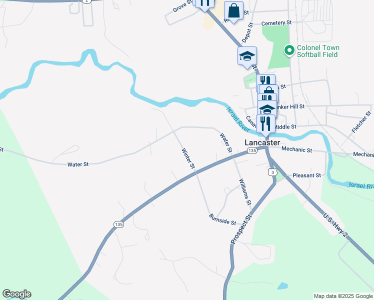 map of restaurants, bars, coffee shops, grocery stores, and more near 19 Winter Street in Lancaster