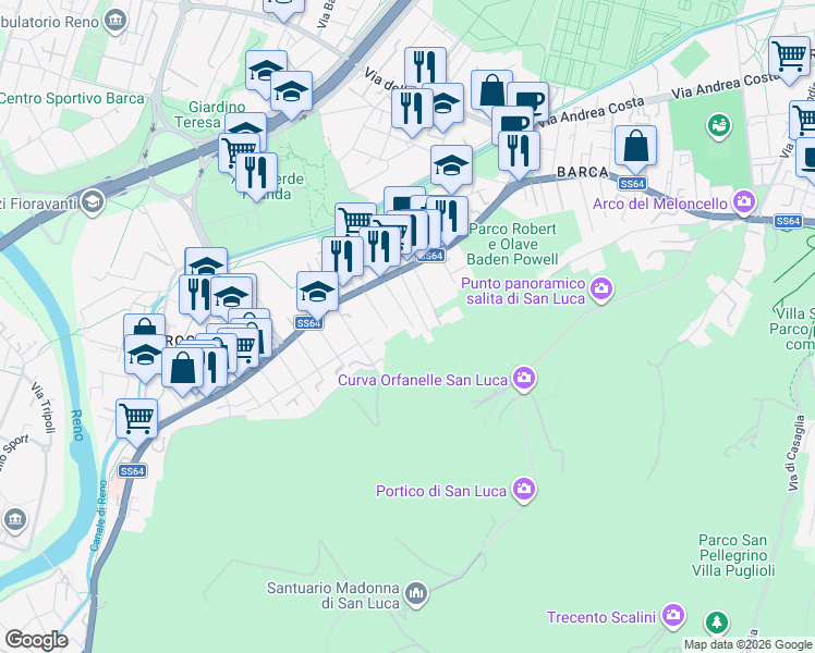 map of restaurants, bars, coffee shops, grocery stores, and more near 11 Via Girolamo Borselli in Bologna