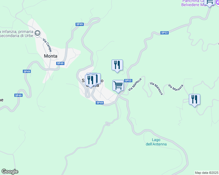 map of restaurants, bars, coffee shops, grocery stores, and more near in San Pietro d'Olba