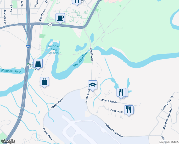 map of restaurants, bars, coffee shops, grocery stores, and more near 418 Lime Kiln Road in South Burlington