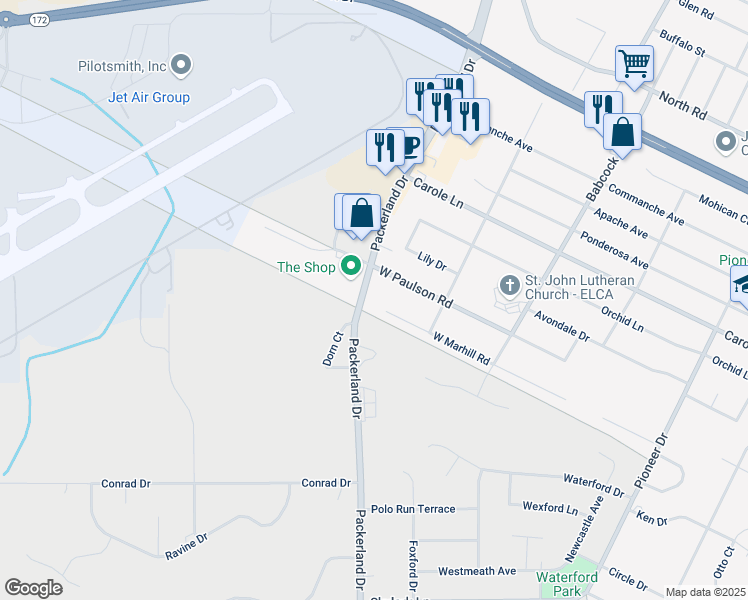 map of restaurants, bars, coffee shops, grocery stores, and more near 1662 West Marhill Road in Green Bay