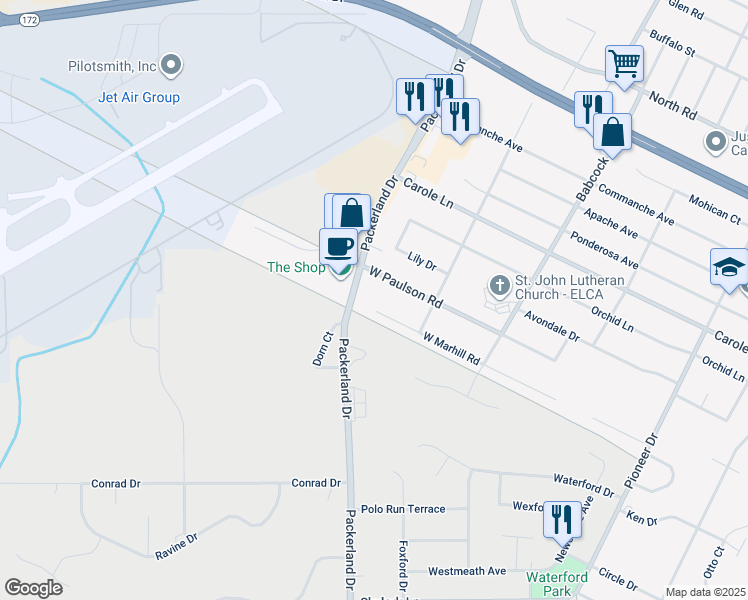 map of restaurants, bars, coffee shops, grocery stores, and more near 1662 West Marhill Road in Green Bay