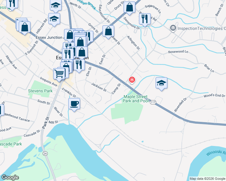 map of restaurants, bars, coffee shops, grocery stores, and more near 11 Camp Street in Essex