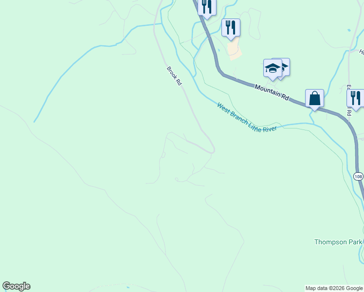 map of restaurants, bars, coffee shops, grocery stores, and more near 1209 Brook Road in Stowe