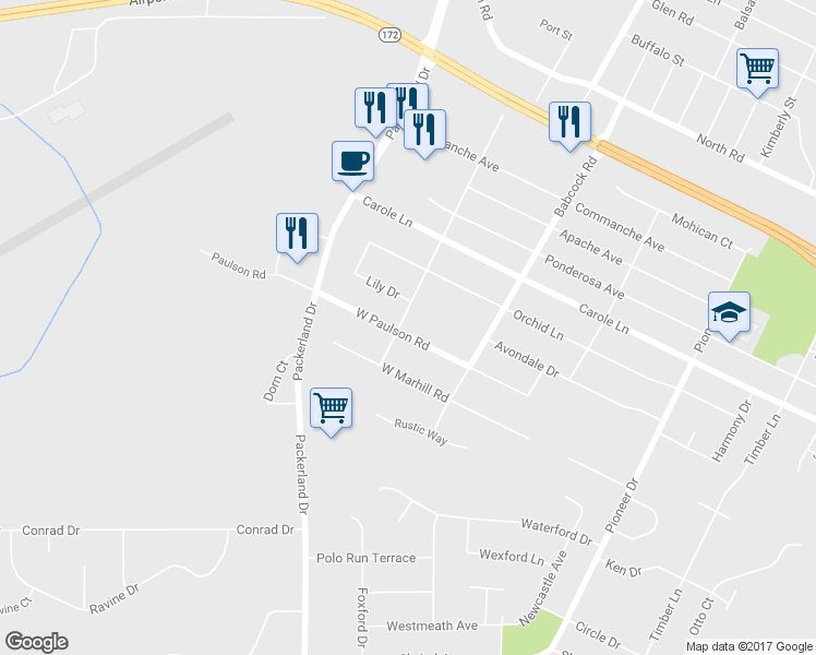 map of restaurants, bars, coffee shops, grocery stores, and more near 2717 Clive Street in Green Bay