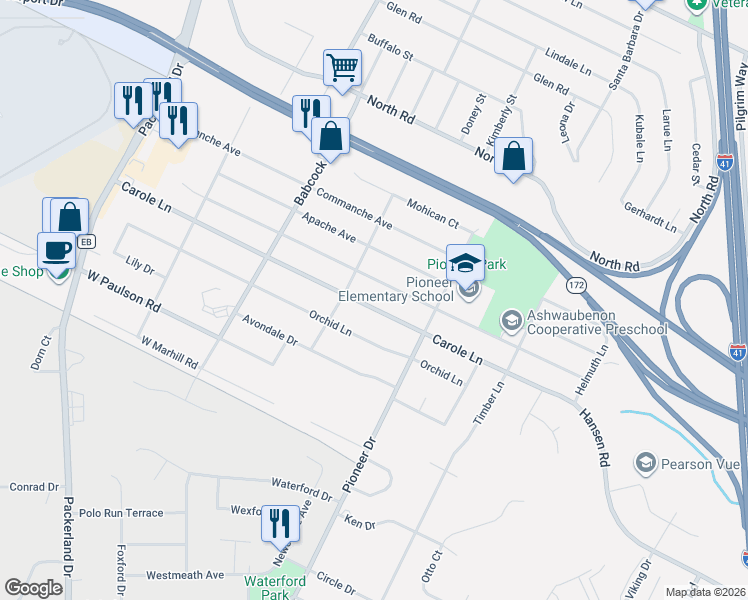 map of restaurants, bars, coffee shops, grocery stores, and more near 1438 Carole Lane in Green Bay