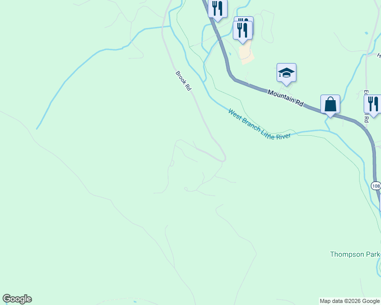 map of restaurants, bars, coffee shops, grocery stores, and more near 1209 Brook Road in Stowe