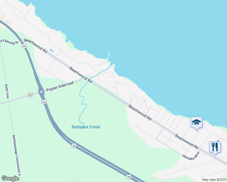 map of restaurants, bars, coffee shops, grocery stores, and more near 9656 Beachwood Road in Collingwood